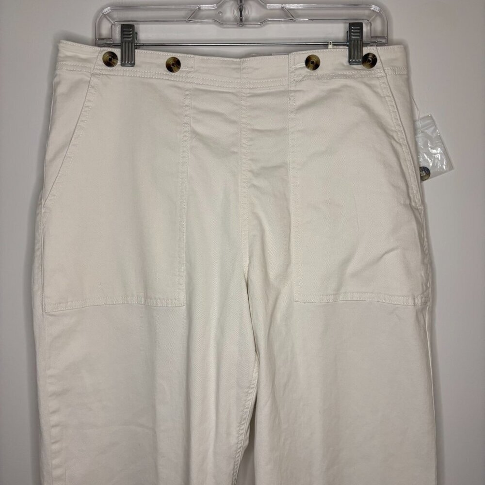 SONOMA NEW Cropped Twill Trouser Womens 14 Cream Wide Leg Flat Front Buttons